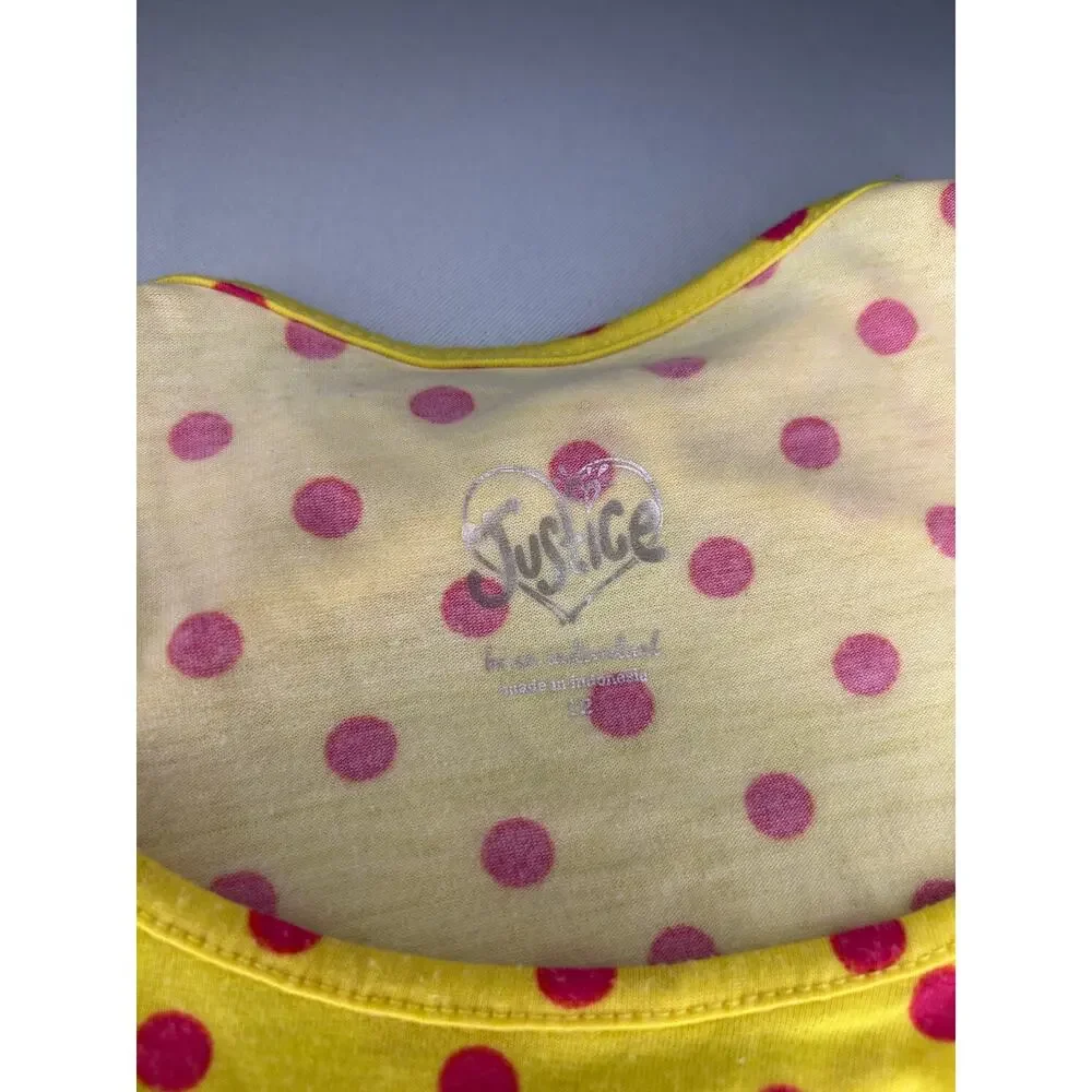 Justice Girls 12 Yellow Red Polka Dot Bow Back Peplum Top Short Sleeve